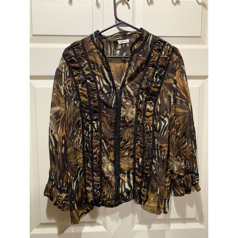 Jaipur Woman's Long Sleeve Button Down Woven Blouse Size L